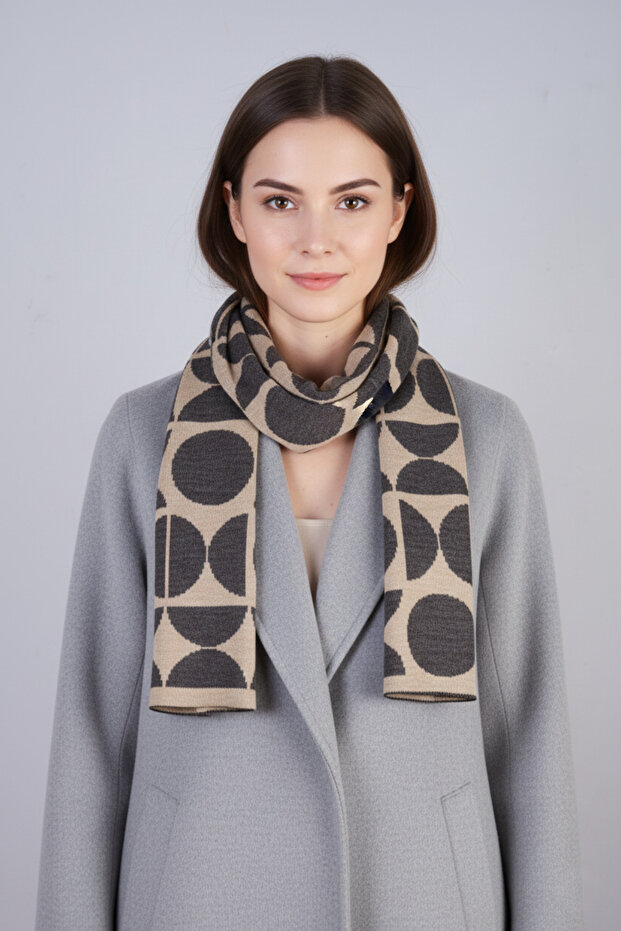 Eșarfă tricotată cu model circular - 1