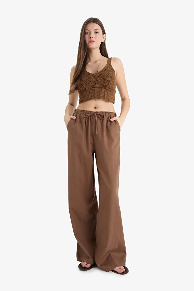بنطلون واسع الساق من مزيج الكتان E1981AX25SM