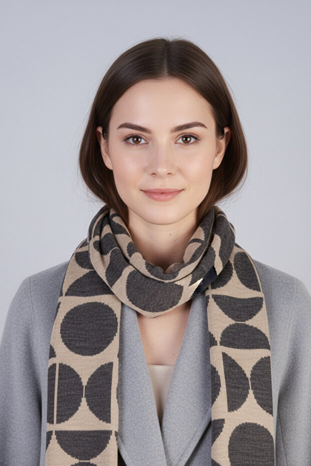 Eșarfă tricotată cu model circular - 3