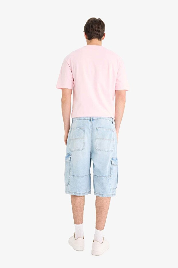 %100 Pamuk Kargo Fit Jean Bermuda Şort F4219AX25SM - 6
