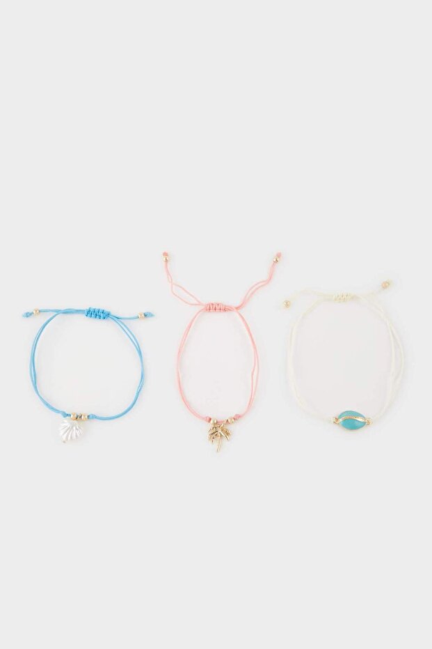 Women's 3-Piece Pearl Detailed Gold String Bracelet F4026Axns