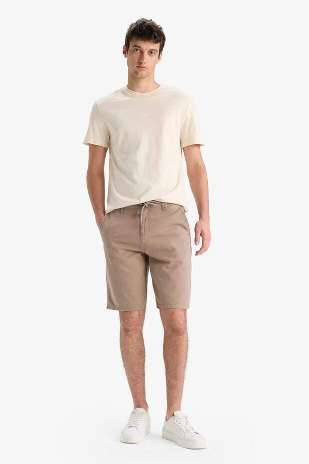 %100 Pamuk Regular Fit Düz Paça Gabardin Bermuda Şort C5397AX24SM - 2