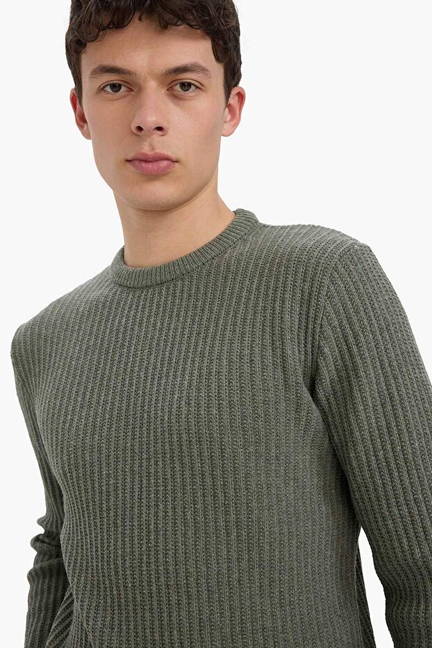 Standart Fit Bisiklet Yaka Basic Dokulu Triko Kazak E0811AX25WN - 4