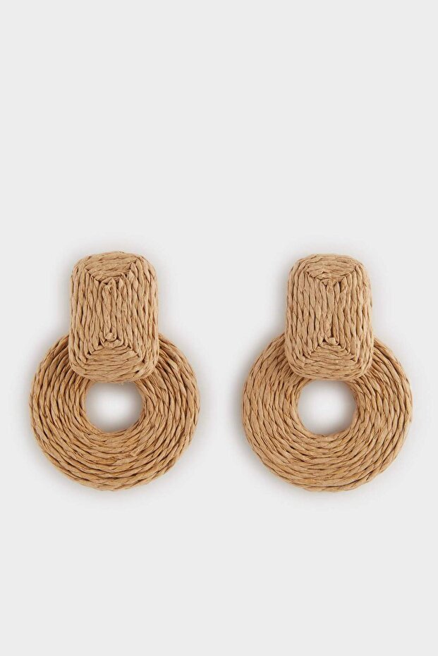 Women's Straw Detailed Earrings F0826Axns