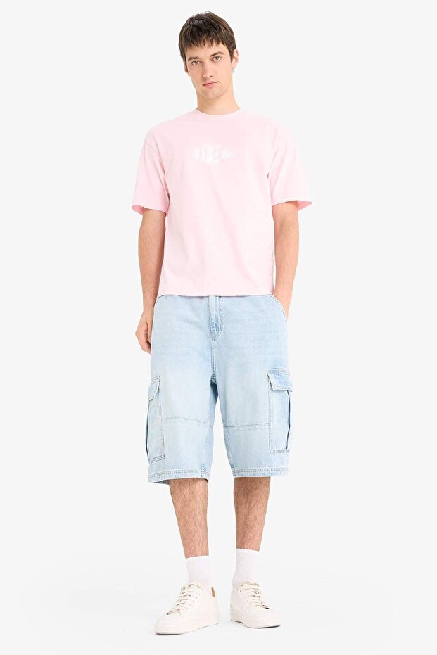 %100 Pamuk Kargo Fit Jean Bermuda Şort F4219AX25SM - 2