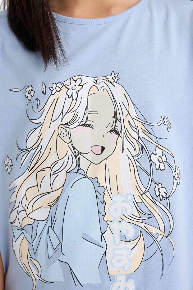 Kız Çocuk Pijama Takımı Baskılı Kısa Kollu Üst Beli Lastikli Şort E0664A825HS - 4