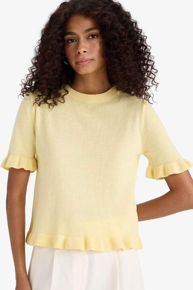 Regular Fit Bisiklet Yaka Kısa Kollu Triko Kazak F7123AX25HS - 1