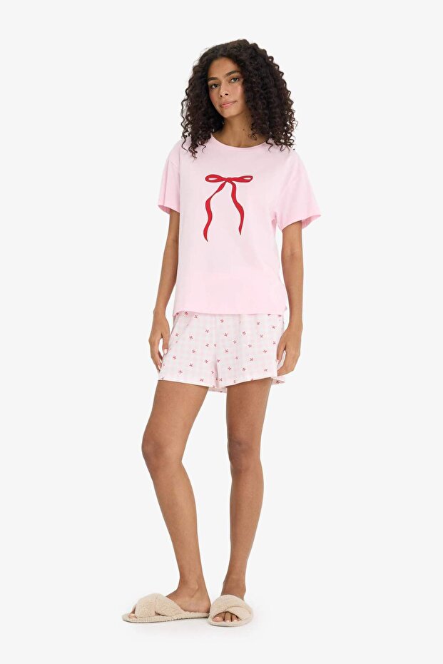Pijama Takımı Regular Fit Baskılı Kısa Kollu Üst Şort-Fall in Love F6264AX25SM - 2