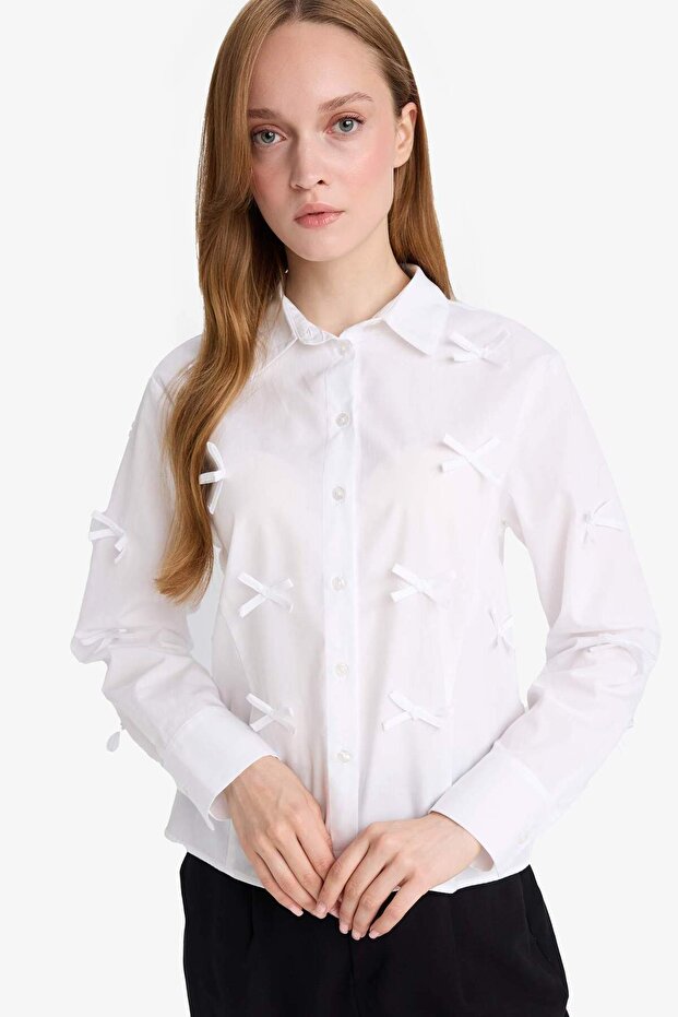 Regular Fit Fiyonklu Poplin Uzun Kollu Gömlek Tunik F2724AX25SP - 1