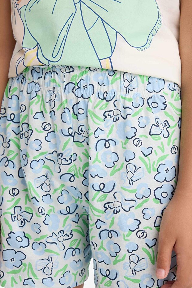 Kız Çocuk Pijama Takımı Baskılı Kısa Kollu Üst Beli Lastikli Şort E0663A825HS - 5