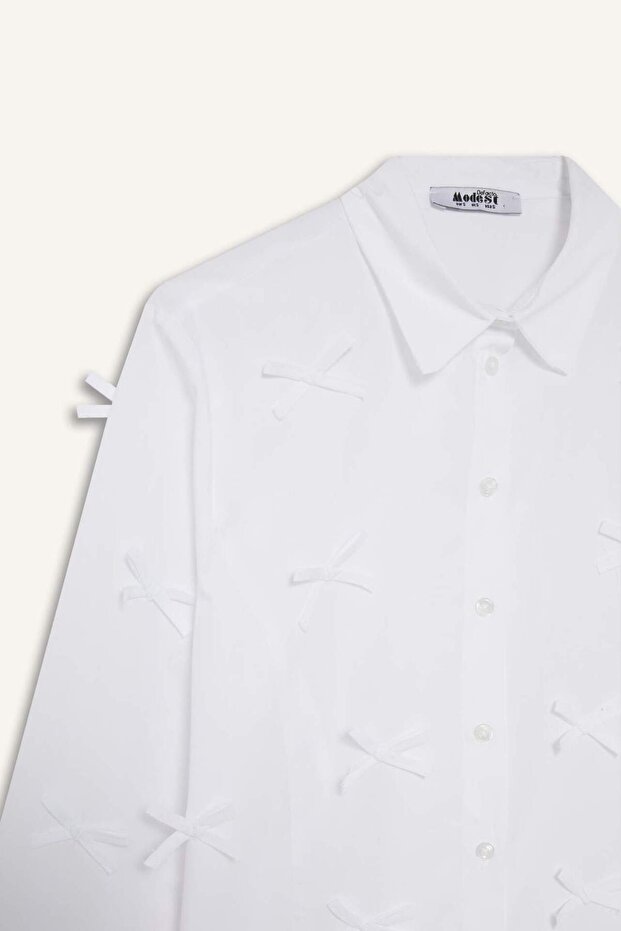 Regular Fit Fiyonklu Poplin Uzun Kollu Gömlek Tunik F2724AX25SP - 8