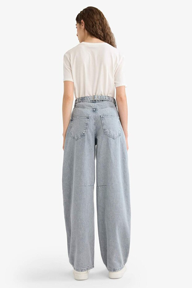 Baggy Fit Yüksek Bel Uzun Jean Yıkamalı Pantolon E3186AX25SP - 6