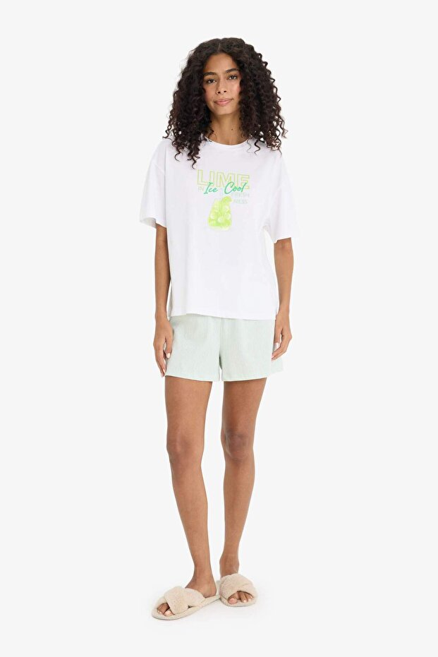 Pijama Takımı Regular Fit Baskılı Kısa Kollu Üst Şort-Fall in Love F5579AX25SM - 2