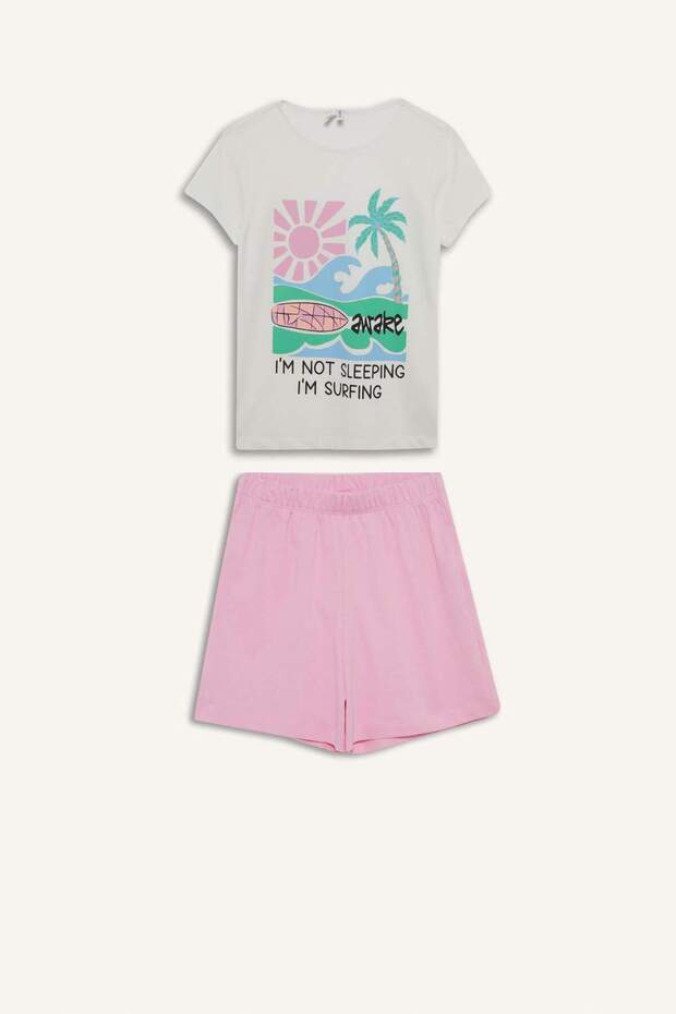 Kız Çocuk Pijama Takımı Baskılı Kısa Kollu Üst Beli Lastikli Şort E0665A825HS - 7