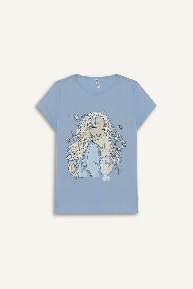 Kız Çocuk Pijama Takımı Baskılı Kısa Kollu Üst Beli Lastikli Şort E0664A825HS - 8