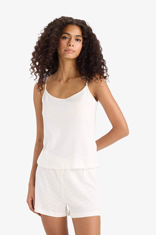 Regular Fit Pijama Takımı Askılı Üst Beli Lastikli Şort Alt-Fall in Love F6133AX25SM - 3
