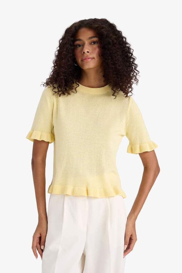 Regular Fit Bisiklet Yaka Kısa Kollu Triko Kazak F7123AX25HS - 3