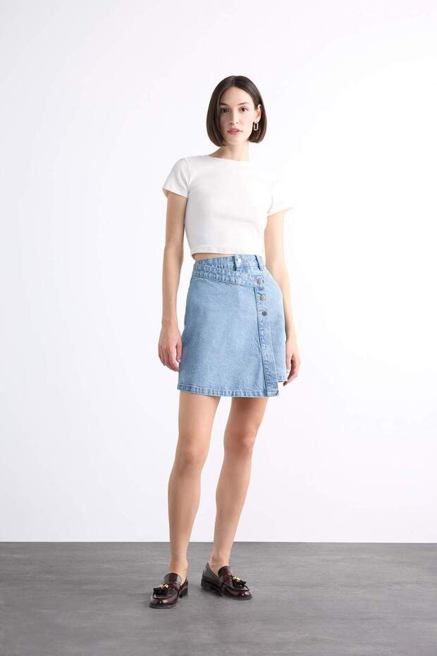 Mini Jean Şort Etek F7503AX25SM - 2