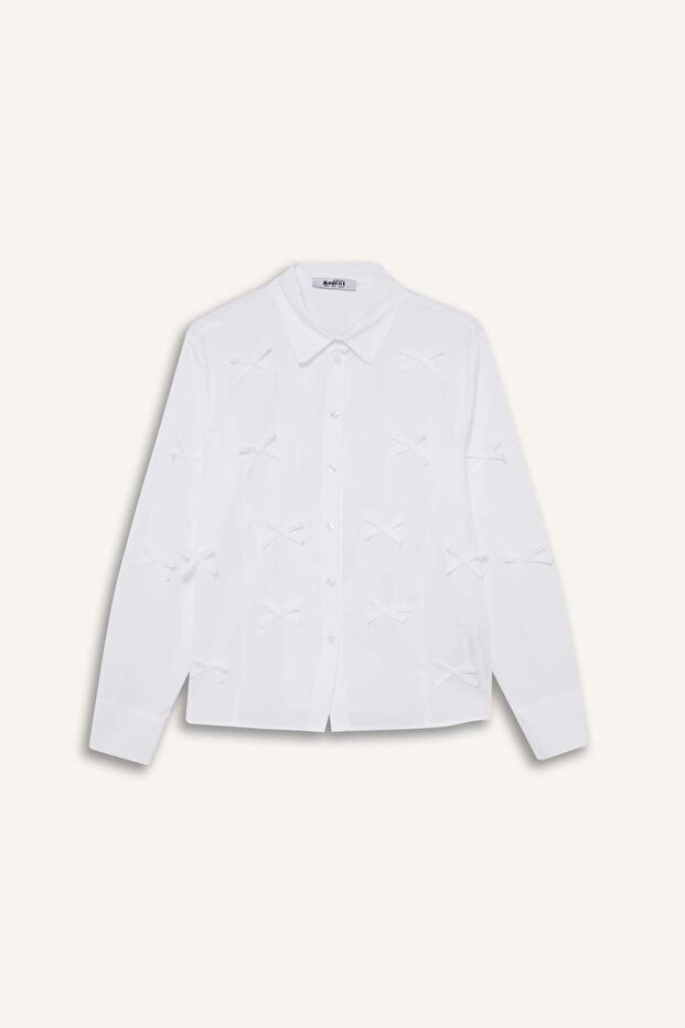Regular Fit Fiyonklu Poplin Uzun Kollu Gömlek Tunik F2724AX25SP - 7