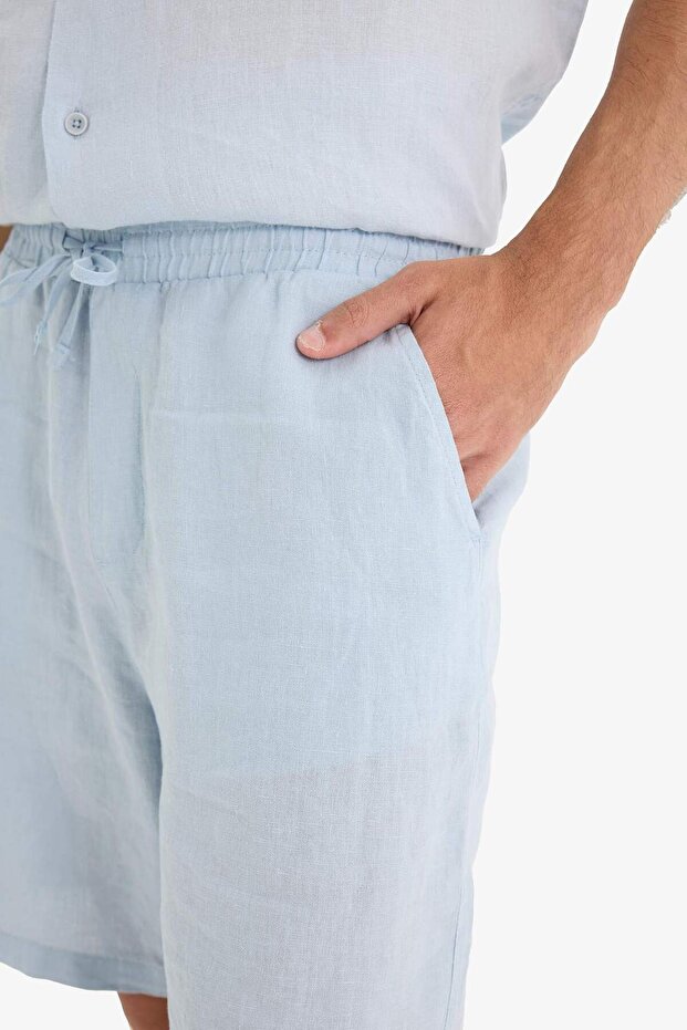 %100 Keten Relax Fit Bermuda Şort F4599AX25HS - 5