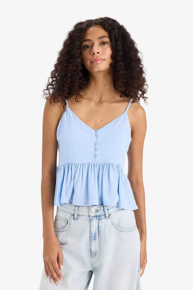 Regular Fit V Yaka Viskon Askılı Bluz F6101AX25SM - 5