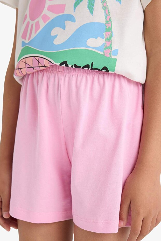 Kız Çocuk Pijama Takımı Baskılı Kısa Kollu Üst Beli Lastikli Şort E0665A825HS - 5