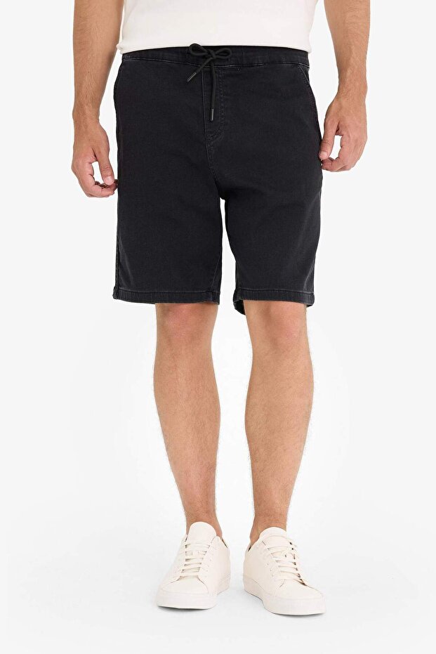 Regular Fit Beli Lastikli Rahat Kalıp Jean Bermuda Şort E4552AX25SM - 5