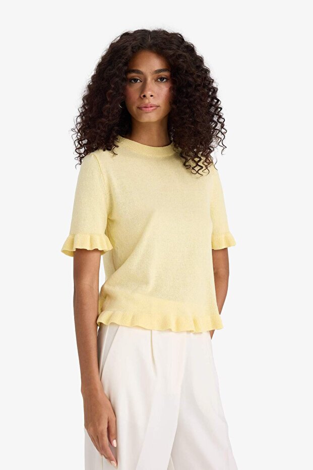 Regular Fit Bisiklet Yaka Kısa Kollu Triko Kazak F7123AX25HS - 4