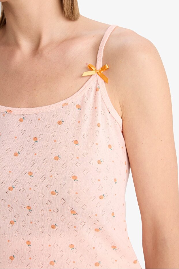 Regular Fit Pijama Takımı Desenli Askılı Pijama Üstü Esnek Belli Şort Pijama Altı-Fall in Love F5774 - 6
