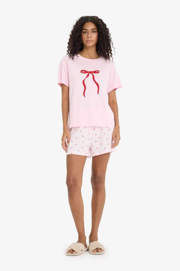 Pijama Takımı Regular Fit Baskılı Kısa Kollu Üst Şort-Fall in Love F6264AX25SM - 1