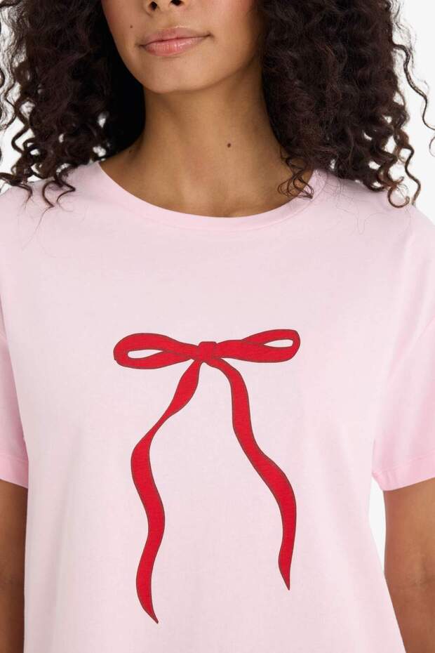 Pijama Takımı Regular Fit Baskılı Kısa Kollu Üst Şort-Fall in Love F6264AX25SM - 5