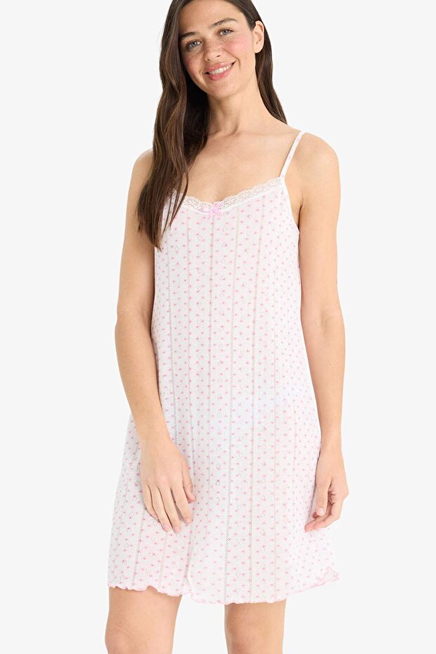 Regular Fit Askılı Dantelli Gecelik-Fall in Love F5772AX25SM - 1