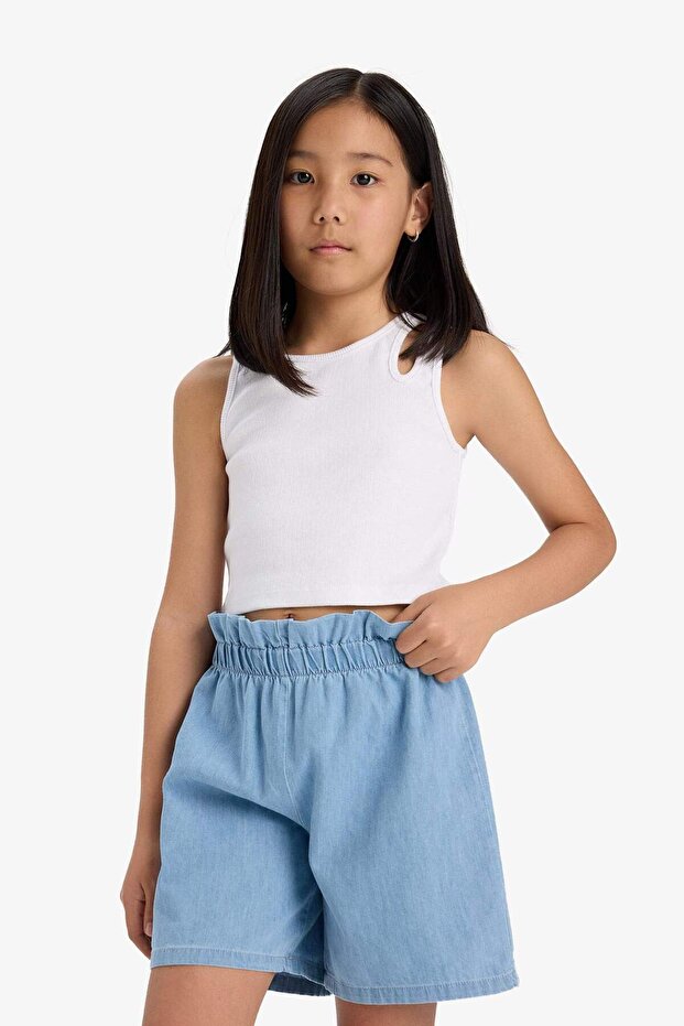 Kız Çocuk Beli Lastikli Jean Şort E6690A825SM - 3