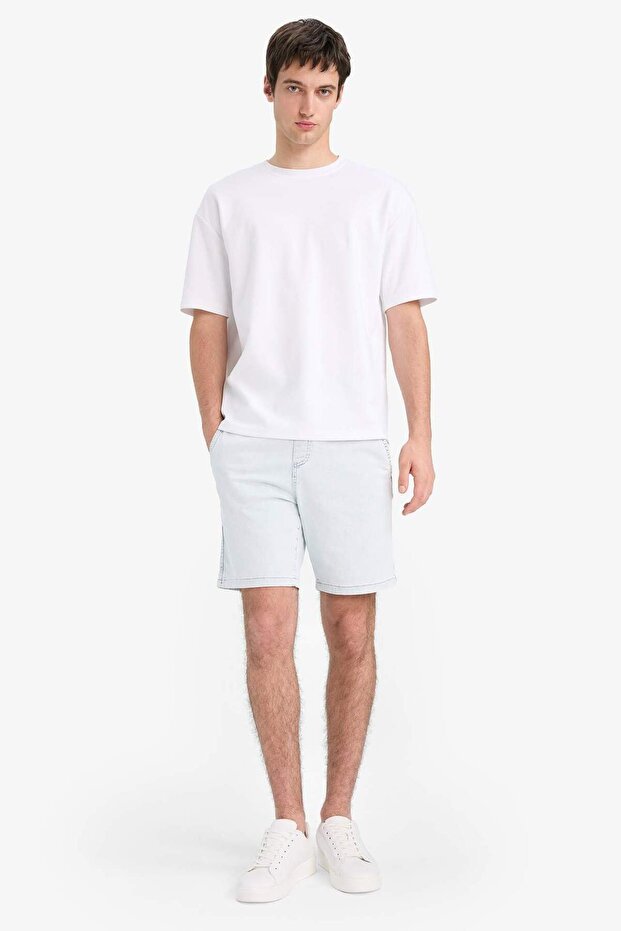 Regular Fit Beli Lastikli Rahat Kalıp Jean Bermuda Şort E4554AX25SM - 1