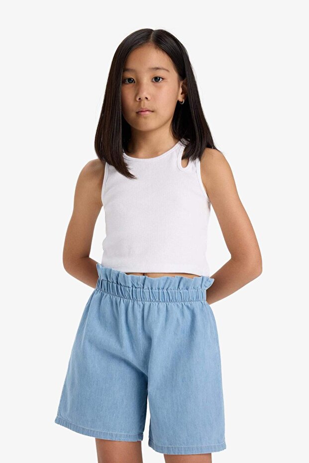 Kız Çocuk Beli Lastikli Jean Şort E6690A825SM - 4