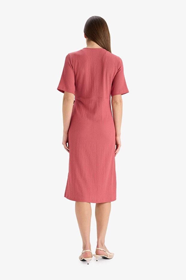 Sommerkleid mit normaler Passform, V-Ausschnitt, zweireihiger Verschluss und kurzen Ärmeln, Midi-Länge, F3913AX25HS - 6
