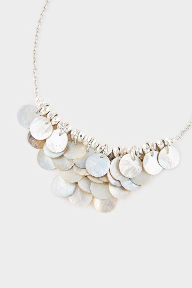 Kadın Silver Pullu Kolye Küpe Seti F3976AXNS - 2
