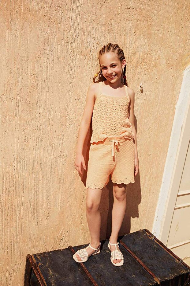 Kız Çocuk Beli Lastikli Triko Şort E6517A825HS - 1