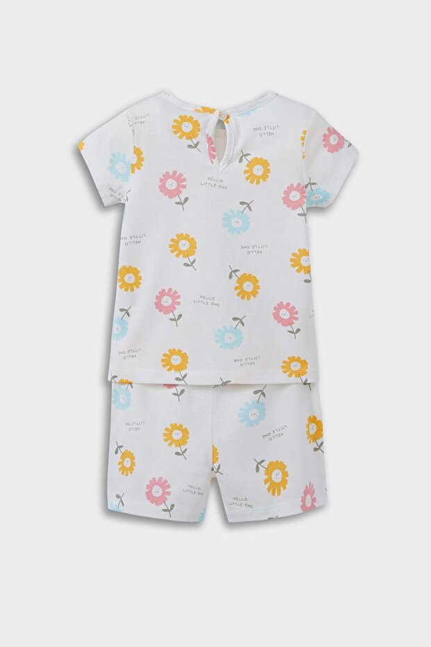 Kız Bebek Pijama Takımı Çiçek Desenli Kısa Kollu Penye Üst Beli Lastikli Şort E9694A525SM - 4