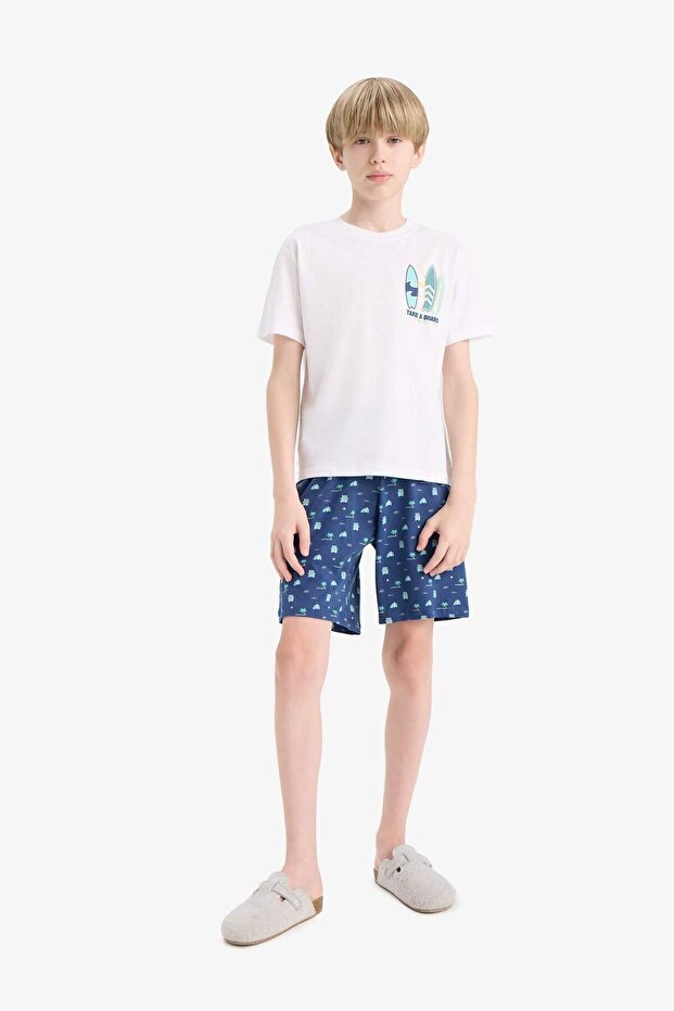 Erkek Çocuk Pijama Takımı Baskılı Kısa Kollu Üst Desenli Şort E2693A825HS - 1