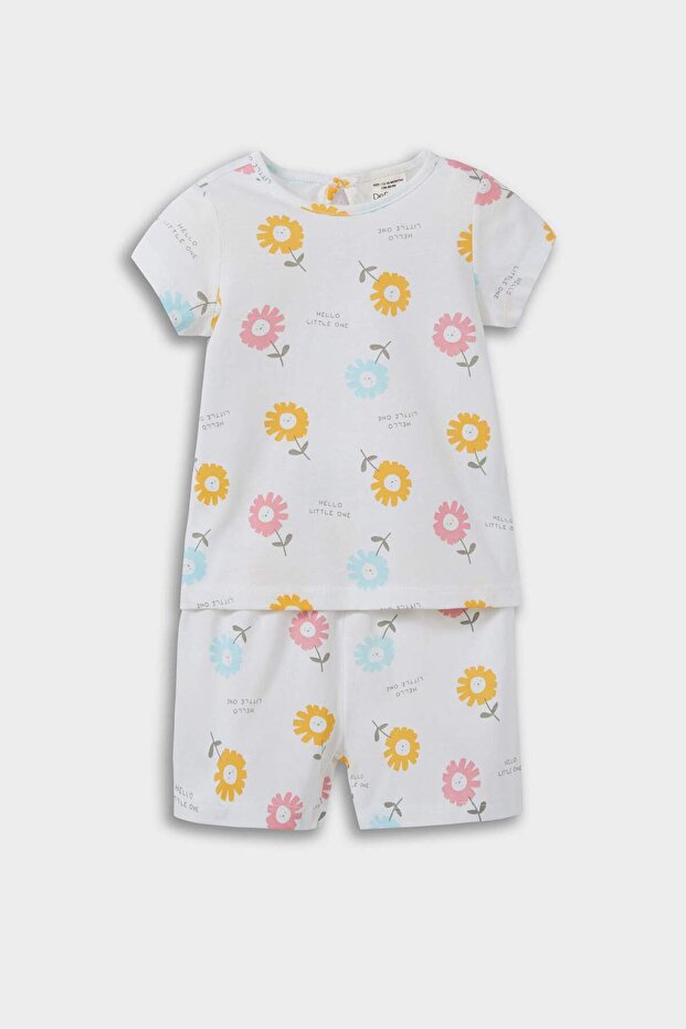 Kız Bebek Pijama Takımı Çiçek Desenli Kısa Kollu Penye Üst Beli Lastikli Şort E9694A525SM - 1