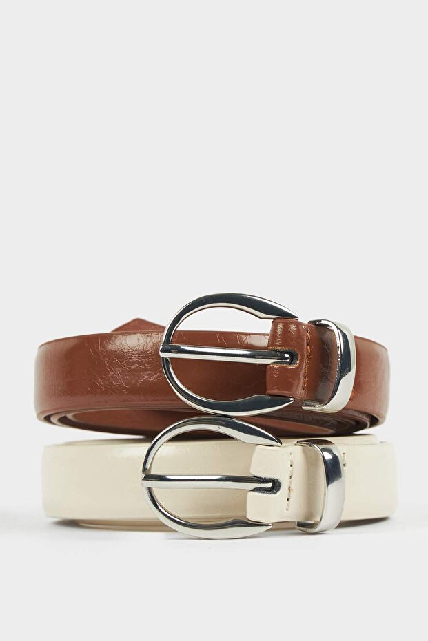 Women's Faux Leather 2-Piece Casual Belt E7899Axns