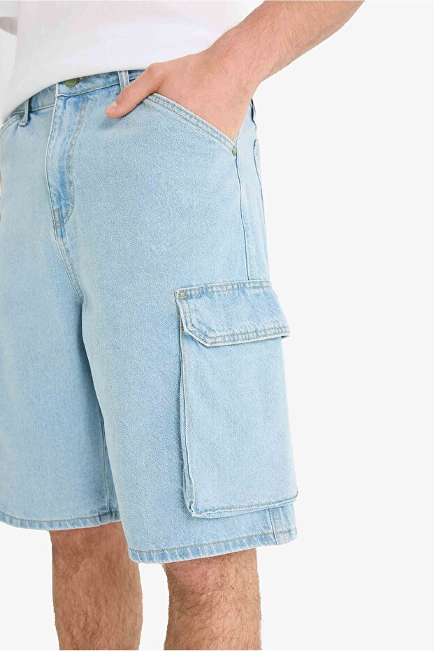 %100 Pamuk Kargo Fit Jean Bermuda Şort E1381AX25SM - 6