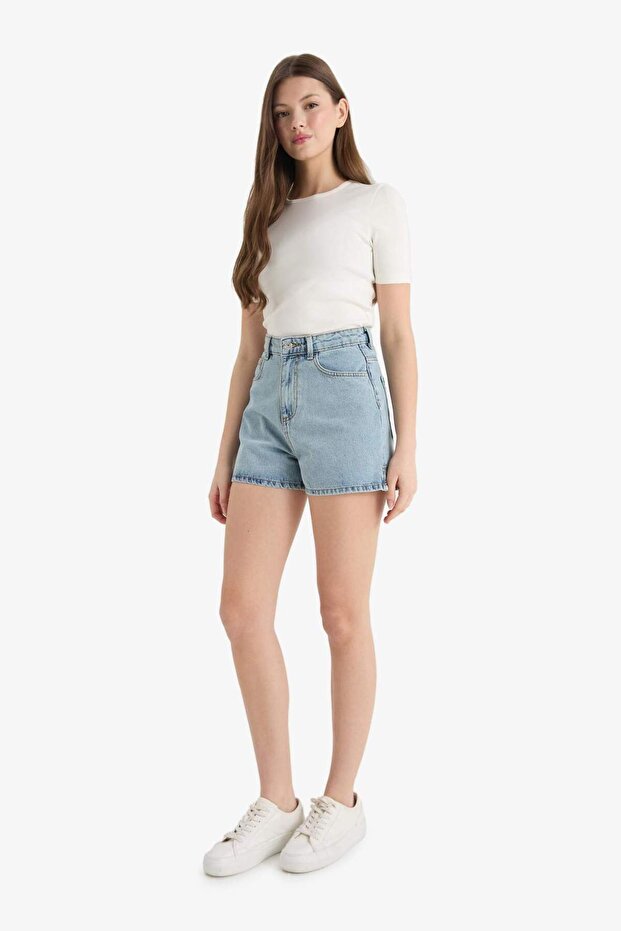 Mom Fit Yüksek Bel Crop Fit Jean Şort E0928AX25SM - 2