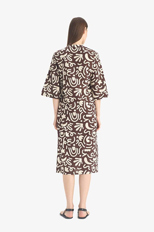 Regular Fit Desenli Pamuklu Midi Plaj Elbisesi-Fall in Love E5099AX25SP - 8