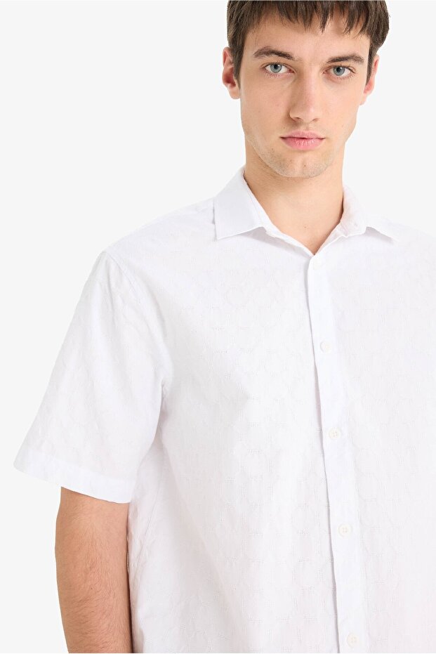 %100 Pamuk Regular Fit Jakarlı Kısa Kollu Gömlek E0476AX25SM - 1