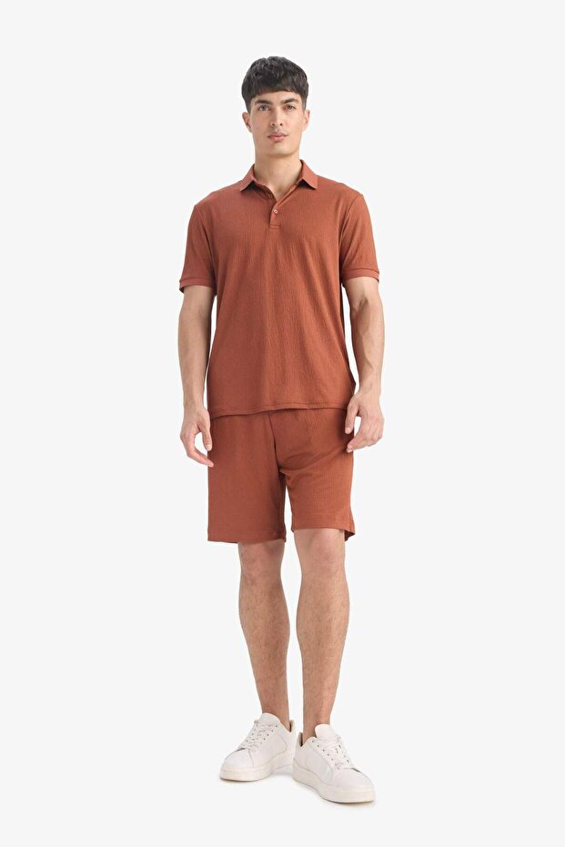 Regular Fit Her Yöne Esneyen Krinkıl Bermuda Şort E0980AX25SM - 4