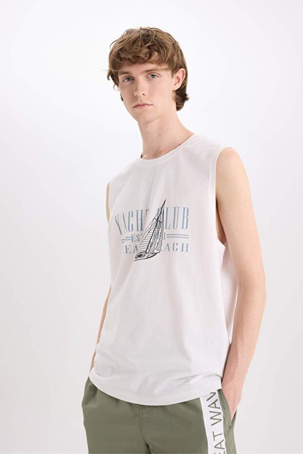 %100 Pamuk Regular Fit Bisiklet Yaka Baskılı Atlet E3220AX25HS - 4