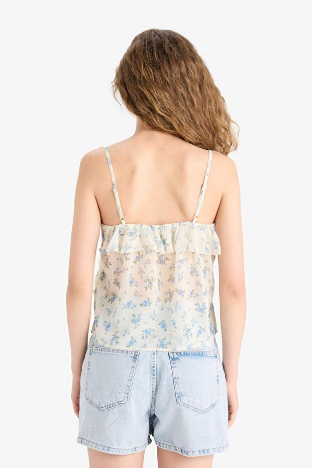 Regular Fit V Yaka Çiçekli Şifon Askılı Bluz F2245AX25SM - 6