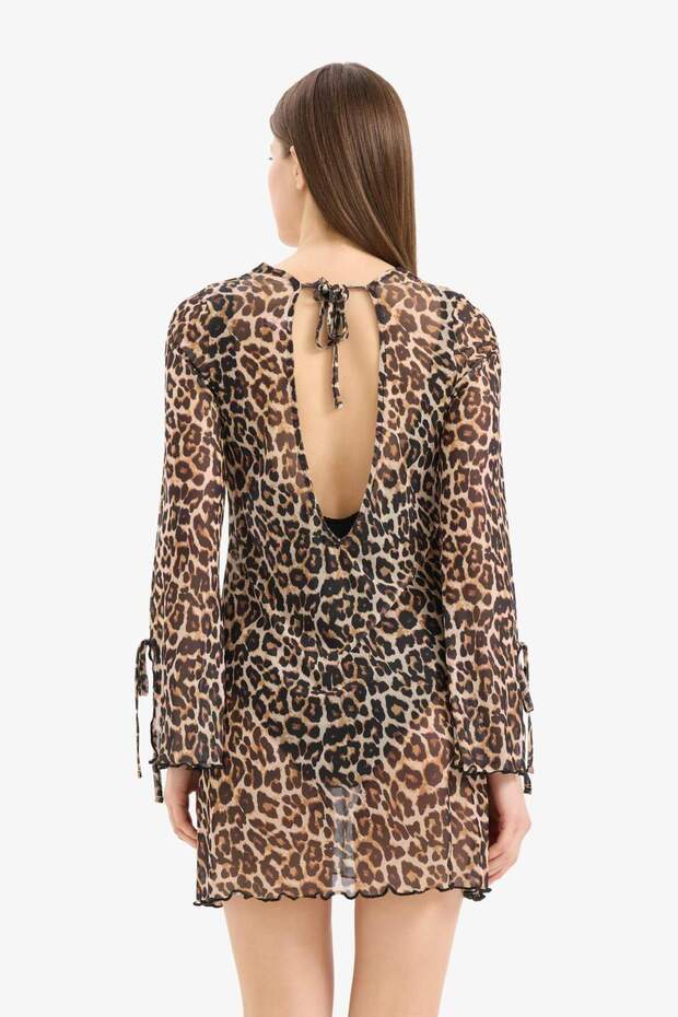 Regular Fit Leopar Desenli Tül Plaj Elbisesi-Fall in Love C5800AX25SP - 6